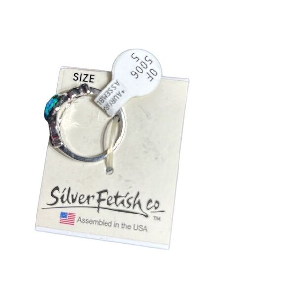 Silver fetish Aurora opal ring heart size 5 new - Picture 3 of 3